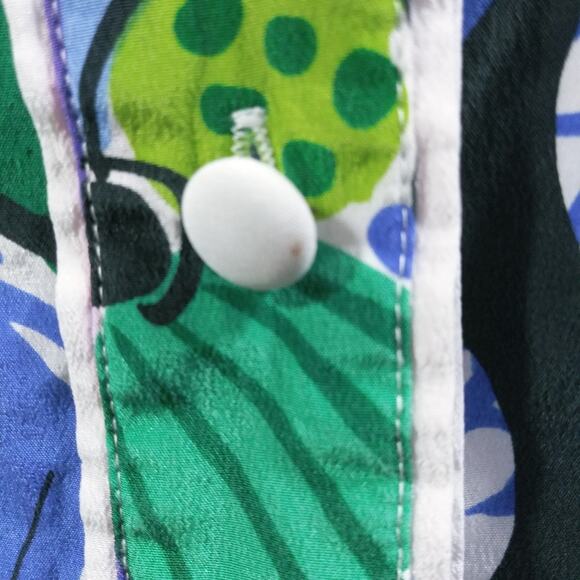 Bob Mackie Vintage Wearable Art Blue Green Print Button Front Artsy Top SZ M - Picture 6 of 12